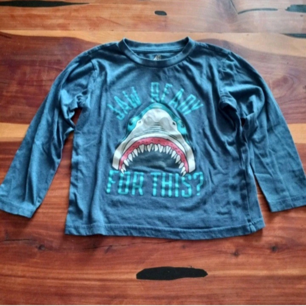 ADTN "Jaw Ready For This" Shark Long Sleeve Blue Graphic Tee Boys 6